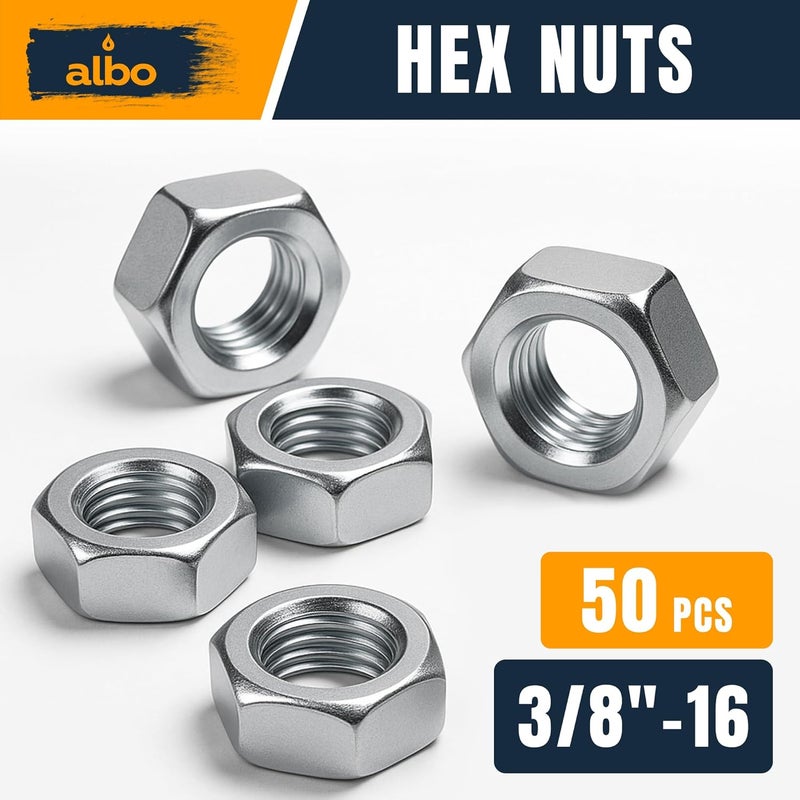 ALBO 50 PCS 3/8-16 Hex Nuts – Stainless Steel 304 SAE Nuts Set in Reusable Box – Hardware for Automotive & DIY – 3/8 Nuts, SAE Nut Assortment - Image 2